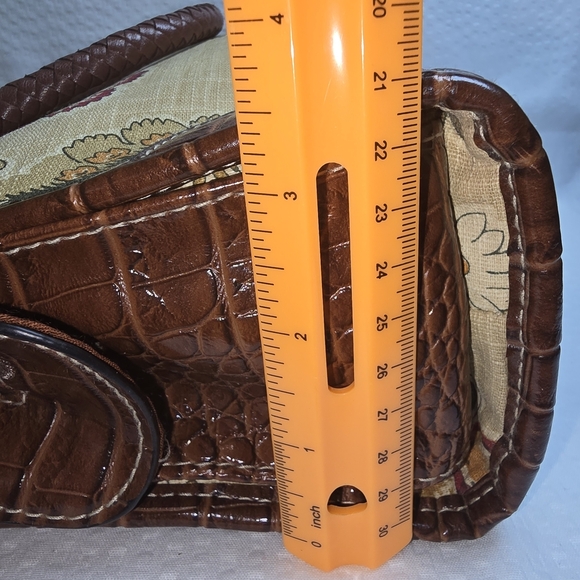 ROSSETTI PURSE VEGAN LEATHER LINEN COTTON BROWN FLORAL GREAT CONDITION - Picture 9 of 13